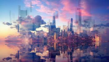 Light Magenta and Pastel Skyline in Ethereal Geometry AI generated photo