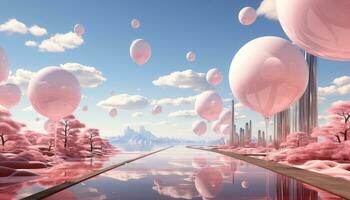 Light Magenta and Pastel Skyline in Ethereal Geometry AI generated photo