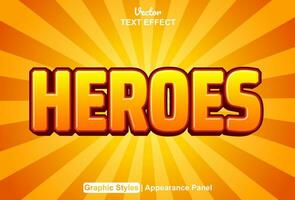 héroes texto efecto en naranja cómic estilo y editable vector