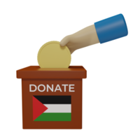3d render do caixa, moeda e mão ícone. ilustração conceito do doando para a país do Palestina png