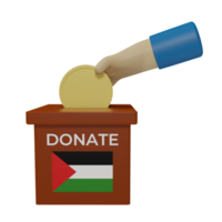 3d hacer de caja, moneda y mano icono. ilustración concepto de donando a el país de Palestina png