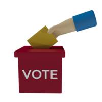 3d render icon of hand putting ballot paper into voting box. concept illustration of regional or state head elections. government png