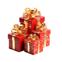 Red Christmas gift boxes with gold ribbon on transparent background. AI Generative png