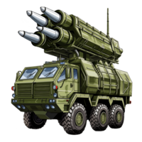Self-propelled Anti - aircraft air defense system. Land military equipment. Colorful PNG illustration isolated on transparent background. AI Generative.