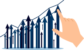 hand pointing at business chart with arrows up png