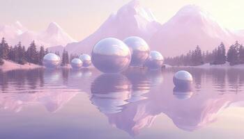 Floating in the Air Ethereal Nature and 3D Pastel Skyline AI generated photo