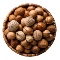 AI Generative nuts in wicker basket  on transparent background  AI generative png