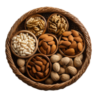 AI Generative nuts in wicker basket  on transparent background  AI generative png