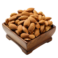 AI Generative Almond Nuts in Square Wooden Bowl on transparent background , AI generative png