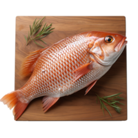 AI Generative fish on cutting wooden board  on transparent background , AI generative png