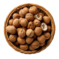 AI Generative nuts in wicker basket  on transparent background  AI generative png