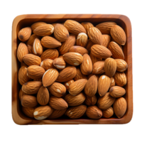 AI Generative Almond Nuts in Square Wooden Bowl on transparent background , AI generative png