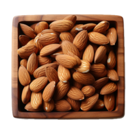AI Generative Almond Nuts in Square Wooden Bowl on transparent background , AI generative png