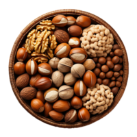 AI Generative nuts in wicker basket  on transparent background  AI generative png