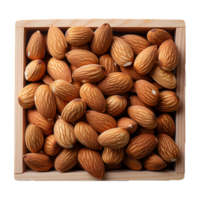 AI Generative Almond Nuts in Square Wooden Bowl on transparent background , AI generative png