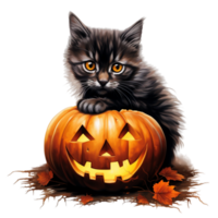 Halloween cat with pumpkin ai generative png