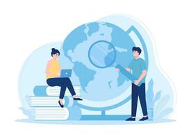 Analyzing the globe concept flat illustration vector