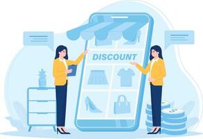 Women are shopping online concept flat illustration vector