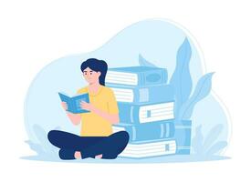 Tiny people reading books concept flat illustration vector