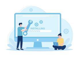 Installing computer software concept flat illustration vector