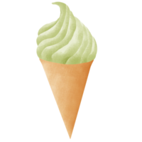 Watercolor matcha ice cream illustration png