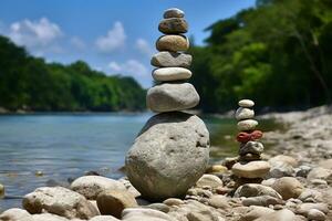 Balance of nature represented with stones and water.AI Generative photo