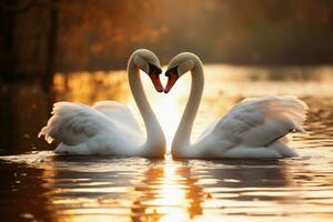 A swan couple in the sunset AI Generative photo