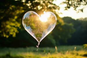 A heart shaped glass bubble looking like a soap bubble.AI Generative photo