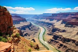 Stunning view into a landscape looking like the Grand Canyon. AI generative photo