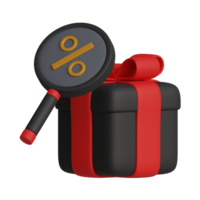 3d rendering of black friday discount search icon png