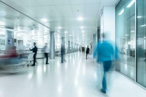 A hospital with working people and motion blur.AI generative photo