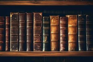 Old books in a shelf background.AI Generative photo