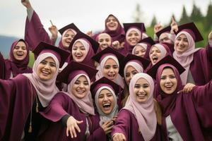 Admission day with university graduates in gown and cap.AI Generative photo