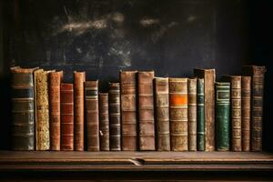 Old books in a shelf background.AI Generative photo