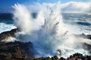 Wild water waves on the ocean.AI Generative photo