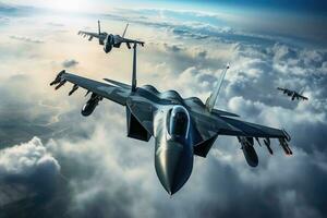 Military jets a fighting in the sky.AI Generative photo