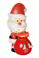 Santa claus open gift bag. merry christmas and festive New Year, 3d render illustration png