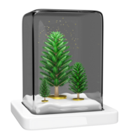 christmas cube glass dome with christmas tree, star. merry Christmas and festive New Year, 3d render illustration png