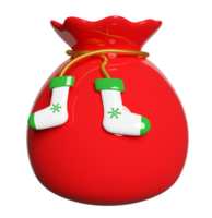 3d cadeau sac avec chaussette. joyeux Noël et content Nouveau année, 3d rendre illustration png