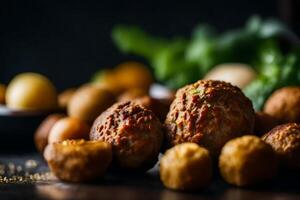 A close up of some meatballs on a table photo