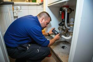 A plumber at work during an installation.AI Generative photo