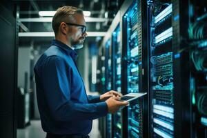 A server administrator in a data center.AI generative photo