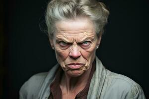 un retrato de un enojado alemán mujer. ai generativo foto