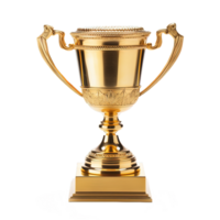 Generative AI, PNG trophy cup. Champion trophy, shiny golden cup, sport award. Winner prize