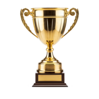 Generative AI, PNG trophy cup. Champion trophy, shiny golden cup, sport award. Winner prize