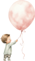 ai generiert Aquarell wenig Baby schwebend mit Luftballons Clip Art Kindergarten glücklich Kinder draußen Geburtstag Einladung Mädchen Junge Karte Herstellung Müll Tagebuch Scrapbooking Poster Aufkleber Planer png