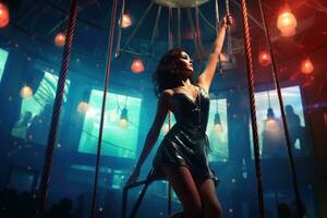 A beautiful woman pole dancer in a club.AI generative photo