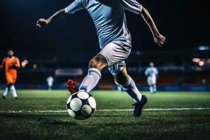 A soccer player kicking the ball.AI generative photo