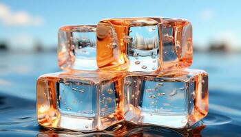 Ice Cubes in Delicate Sky-Blue and Orange AI generated photo