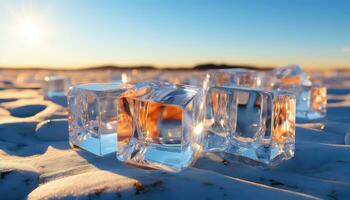 Ice Cubes in Delicate Sky-Blue and Orange AI generated photo